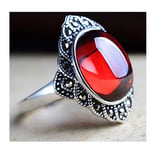 CHXISHOP 925 Pure Gemstone Ring for Women, Fashionable Silver Jewelry, Sterling Silver Opening Adjustable Ring, Party Dinner Jewelry. red-One size