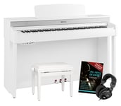 Piano Numerique 88 Touches en Bois USB Bluetooth MIDI Set Banquette Casque Blanc