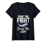 Womens Fight the Fight Earn the Bite Tuna Fishing V-Neck T-Shirt