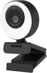 Webcam Usb Pour Visioconférence, Hd 1080P, Connexion Usb-A, Microphones Antibruit, Angle De Vue À 96°, Anneau Lumineux, Streaming, 60 Ips, Plug & Play, Pc/Mac[VID065290]