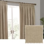 Yard Heavy Chenille Velvet Pencil Pleat Curtains - 2 Panels - Width x Drop - 229 x 229cm (90 x 90) - Natural