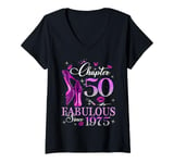 Womens Womens Chapter 50 Fabulous Est 1975 50th B-day Queen Diamond V-Neck T-Shirt