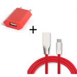 Pack Chargeur Type C Pour Nintendo Switch (Cable Fast Charge + Prise Secteur Couleur Usb) Android - Rouge