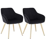 WOLTU Lot de 2 Chaises de Salle à Manger avec accoudoirs, Chaise de Salon Structure en métal et Assise en Velours,Noir BH232sz-2