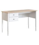 Meuble Bureau 2 tiroirs en Bois Blanc et Naturel L 120 x H 77 cm