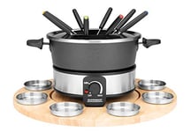 GASTROBACK 42566 Set à fondue, plateau tournant pratique avec 8 récipients à sauce en acier inoxydable, réglable en continu de 40 °C à 190 °C, 1000 W, 1000, casserole antiadhésive, noir, argenté