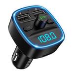 Bluetooth FM Transmitter for Car, Car Adapter Wireless In-Car Radio Adapter Music Player with Dual USB Charging, Hands-Free Calling, Car Charger Supports TF Card and USB Disk