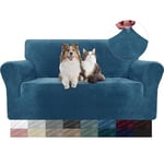 YSTELLAA Housse de Canapé en Velours 2 Places, Universelle Sofa Cover avec Accoudoirs, Protection Canapé Chat Chiens Griffures, Housse pour Canapé Extensible Housse de Canape, Bleu Paon