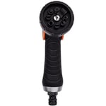 BLACK+DECKER Pistolet d'Arrosage avec 8 Réglages - pour Tuyau de Jardin - Débit d'Eau Réglable - Plastique - Noir/Orange