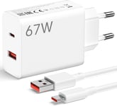 67w Chargeur Usb & 25w Pd Chargeur Avec Câble Usb C 1m Chargeur Rapide Charge Turbo Pour Xiaomi 13 12s Ultra 12 Lite 12x, Redmi Note 12 12s 11s 10s Pro,Mi 11 Ultra 11i 10t Lite,Poc[Cdq092392]