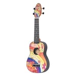 Ortega Guitars Ukulélé Soprano coloré - modèle gaucher - Keiki K2 - Kit de démarrage incluant Accordeur, Courroie, 5 Médiators Medium et Sac à cordon - peace '68 (K2-68-L)