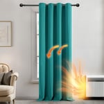 Deconovo Rideaux Occultants Isolant Thermique Anti Froid, Rideaux pour Salon et Chambre, Design Moderne à Oeillets, 132x242 CM (Largeur x Hauteur), Turquoise, 1Pièces