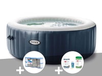 Kit spa gonflable Intex PureSpa Blue Navy rond Bulles 6 places + 6 filtres + Kit traitement brome