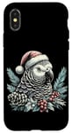 Coque pour iPhone X/XS Chapeau de Noël africain gris perroquet sapin de Noël mignon Noël