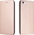 Compatible Avec Iphone 6s Iphone 6 4,7 Pouces Avec Protecteur D'écran, Étui En Fibre De Carbone À Aimant Puissant De Couleur Unie Avec Étui À Rabat Antichoc Or Rose