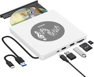 Lecteur Dvd Externe Usb 3.0 Type C Graveur Cd/Dvd Externe Et Lecteur Externe Avec 2 Ports Usb Sd/Tf,Lecteur Cd Externe Lecteur Dvd Externe Pour Ordinateur Portable Pc Mac Windows 11 Pc Macbook