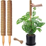 2-pack staplingsbara mossstänger för klätterväxter - Stora kokosväxtstödstakar - perfekt för inomhusväxter Monstera, Pothos och Philodendron 50cm