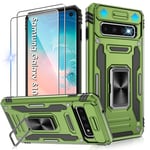 Jshru for Samsung S10 Case with Screen Protector-Camera Protective Cover | Ring Stand S10 Phone Case for Men and Women | Shockproof Bumper Phone Cover for Samsung Galaxy S10,Olive Green