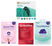 Mcafee 365 Family (12 months (automatic renewal) for 6 users), Secure VPN (1 year subscription, Download), Cloud Backup (4 TB, 1 year) & LiveSafe (1 year for unlimited devices) Bundle