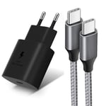 Chargeur USB-C 25W + Câble Nylon USB-C vers USB-C Gris 1M pour OPPO Reno 8 Pro Find X3 X5 Lite A16 A53 A53S A54 A94