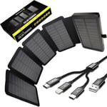 Batterie Externe Solaire Avec 5 Panneaux Pliables, Câble Universel 3en1 & Lampe Led. Kit Pour Randonnée Camping Survie. Power Bank, Alimentation Nomade Pour Smartphone Et Autres, I[Cha242697]