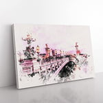 Big Box Art Pont Alexandre III Bridge in Paris France Watercolour Canvas Wall Art Print Ready to Hang Picture, 76 x 50 cm (30 x 20 Inch), Pink, Lavender, Black, Plum