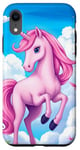 iPhone XR Pink Unicorn with Clouds and a Bright Rainbow Case