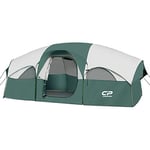 CAMPROS CP Tente de Camping pour 8 Personnes, imperméable et Coupe-Vent, 5 Grandes fenêtres en Maille, Double Couche, Rideau divisé pour pièce séparée, Portable avec Sac de Transport, Vert foncé