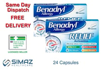 Benadryl Allergy Relief Hayfever Dust Pet Skin 24 capsules Works in 15 Minutes