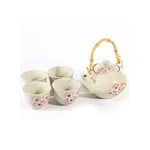 Lachineuse - Service à Thé Japonais Sakura - Avec Théière & 4 Tasses en Porcelaine - Coloris Beige Fleurs de Cerisier - Idée Cadeau Japon pour Anniversaire, Noël - Vaisselle Japonaise Traditionnelle