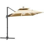 3m Cantilever Parasol LED Patio Umbrella for Lawn Beach Poolside