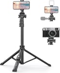 Trepied Smartphone Perche Telephone - 155 CM Trépied Appareil Photo Aluminium Perche a Selfie avec Télécommande Trepied pour iPhone/Enregistrement Vidéo/Webcam Caméra