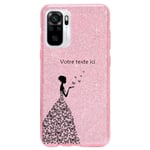 Coque Redmi NOTE 10 4G et 10S paillettes rose fee papillon personnalisee