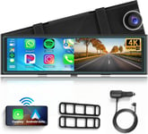 4K Rétroviseur Dashcam sans Fil Carplay Android Auto,11 Pouces Écran Tactile Mirror Dashcam avec 4K Caméra Frontale,Airplay/Android Cast/Bluetooth/FM Émetteur/G-Sensor/Loop Video/WiFi Video