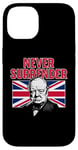 Coque pour iPhone 14 Winston Churchill Never Surrender avec drapeau Union Jack