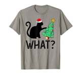 Funny Cat What Santa Black Cat Pushing Christmas Tree T-Shirt