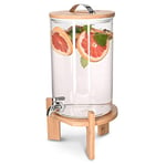 Navaris Distributeur de Boissons avec Robinet - Distributeur Boisson 7L en Verre avec Couvercle et Support en Bois - Fontaine Eau Cocktail Jus Alcool