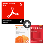 Pack Adobe Acrobat Pro + Microsoft 365 Personnel + McAfee LiveSafe - nombre d&#039;appareils illimité - Abonnement 1 an