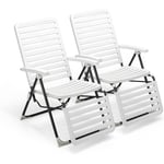 Lot de 2 Chaise Longue Inclinable avec Dossier Réglable à 7 Positions, Fauteuil de Jardin Pliante en pp Résistant, Bain de Soleil pour Terrasse,