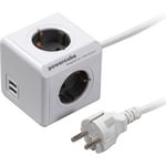 PowerCube stikdåse, schuko, 4 udtag med USB-A