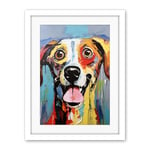 Artery8 Colourful Dog Portrait Artwork by Jason Brydson Happy Face Oil Painting Bold Bright Vibrant Artwork Framed Wall Art Print 18X24 Inch