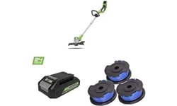 Greenworks Cordless Lawn Trimmer Deluxe Model G24LT30M with 3 Single Thread Spools (Li-Ion 24 V 30 cm Cutting width 3500 rpm Rotating and Tilting Cutting Head with 2 Ah Battery and Double Charger)