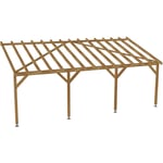 Carport adossé 7x3 - Tuilable pente 30% - Bois massif traité CL3 Marron - Robuste + Vis & pieds de poteaux réglables