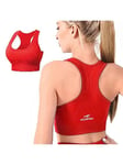 CLDFHX Sports Bras Women Seamless Padded Without Underwire High/Mid Impact Support Racerback Sport Bra for Workout Yoga Gym, Bright Red, L