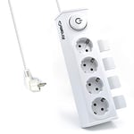 Welly EnjoyIT WY13160 - Multiprise - 4 Prises et 1 Prise Schuko 16A - Système Booster Switch - Interrupteur à LED - Avec 4 Pieds en Gomme et 2 Orifices pour Ie Fixer au Mur