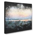 A Pebble Beach Paint Splash Modern Canvas Wall Art Print Ready to Hang, Framed Picture for Living Room Bedroom Home Office Décor, 14x14 Inch (35x35 cm)