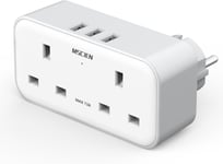 UK to European Plug Adapter with 3 USB, 2 Way Plug Extension with Dual 2 Pin at