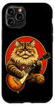 iPhone 11 Pro Cat playing guitar vintage old school Rock Fan cat Lover Case