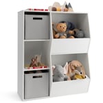 Meuble Armoire de Rangement 5 Compartiments Organisateur Bois Enfants Bacs Tissu