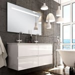 Meuble de salle de bain double vasque - 4 tiroirs - BALEA et miroir Led STAM - blanc - 120cm